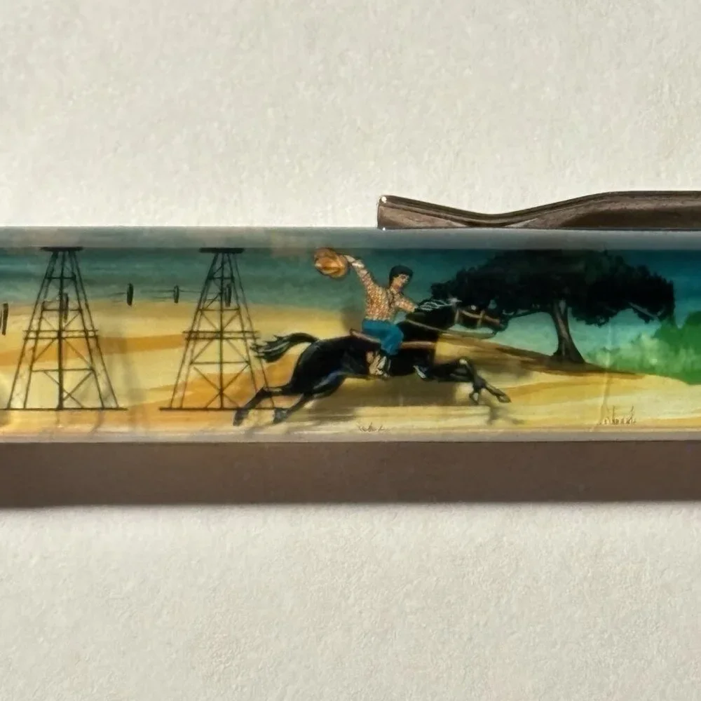 Texas The Lone Star State Floaty Pen Yee Haw Cowboy on Horse Gallops by Oil Well